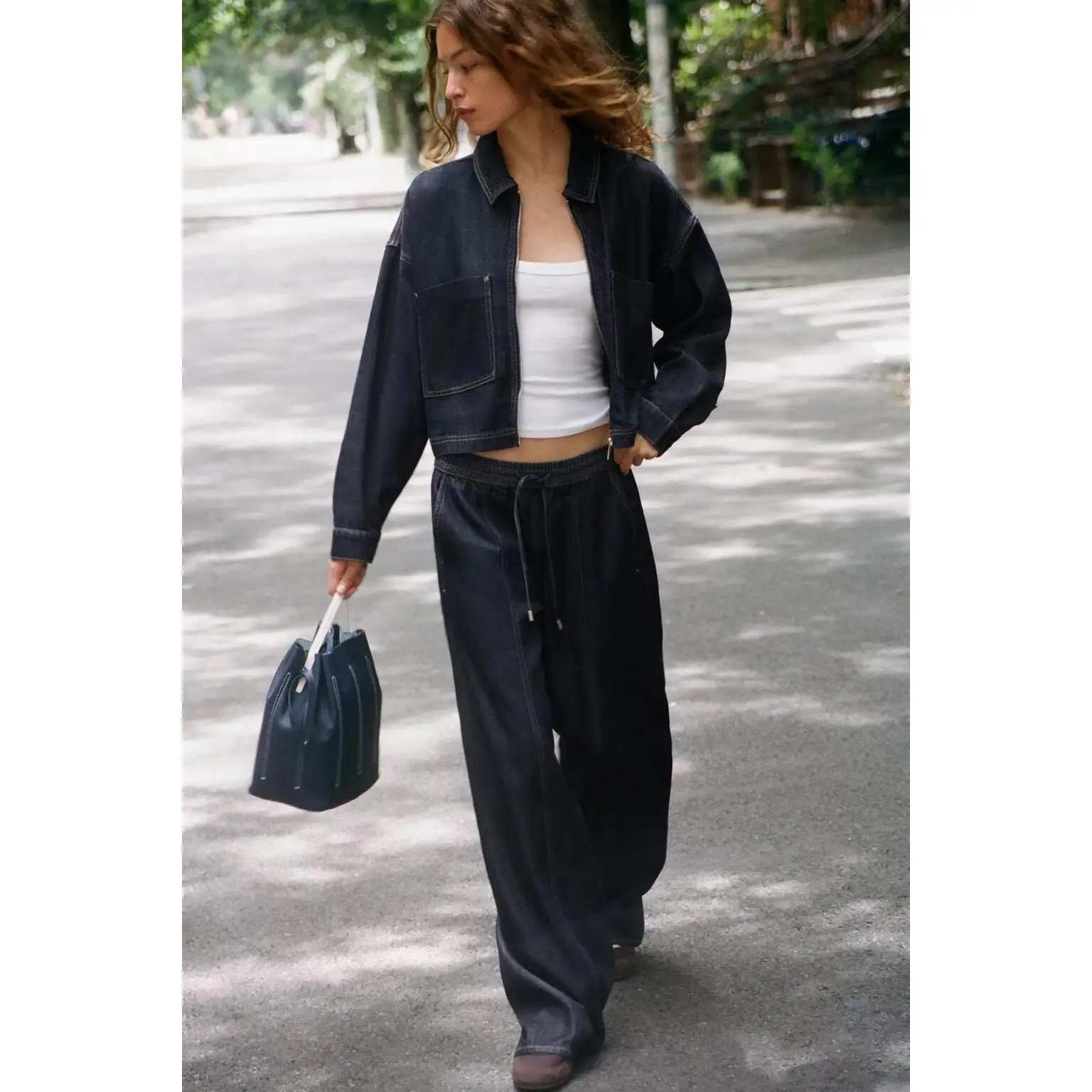 Early Autumn New Arrival Women's Jacket Outerwear Wide Leg Jeans 4083222 4083226 ZR Style High Waist Long Pants Short Coat