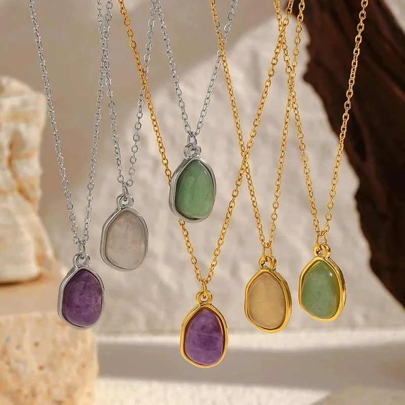 

Charm Stone Opal Oval Necklace For Women Gold Color Stainless Steel Waterproof Geometric Vintage Necklace Elegant Birthday Gifts