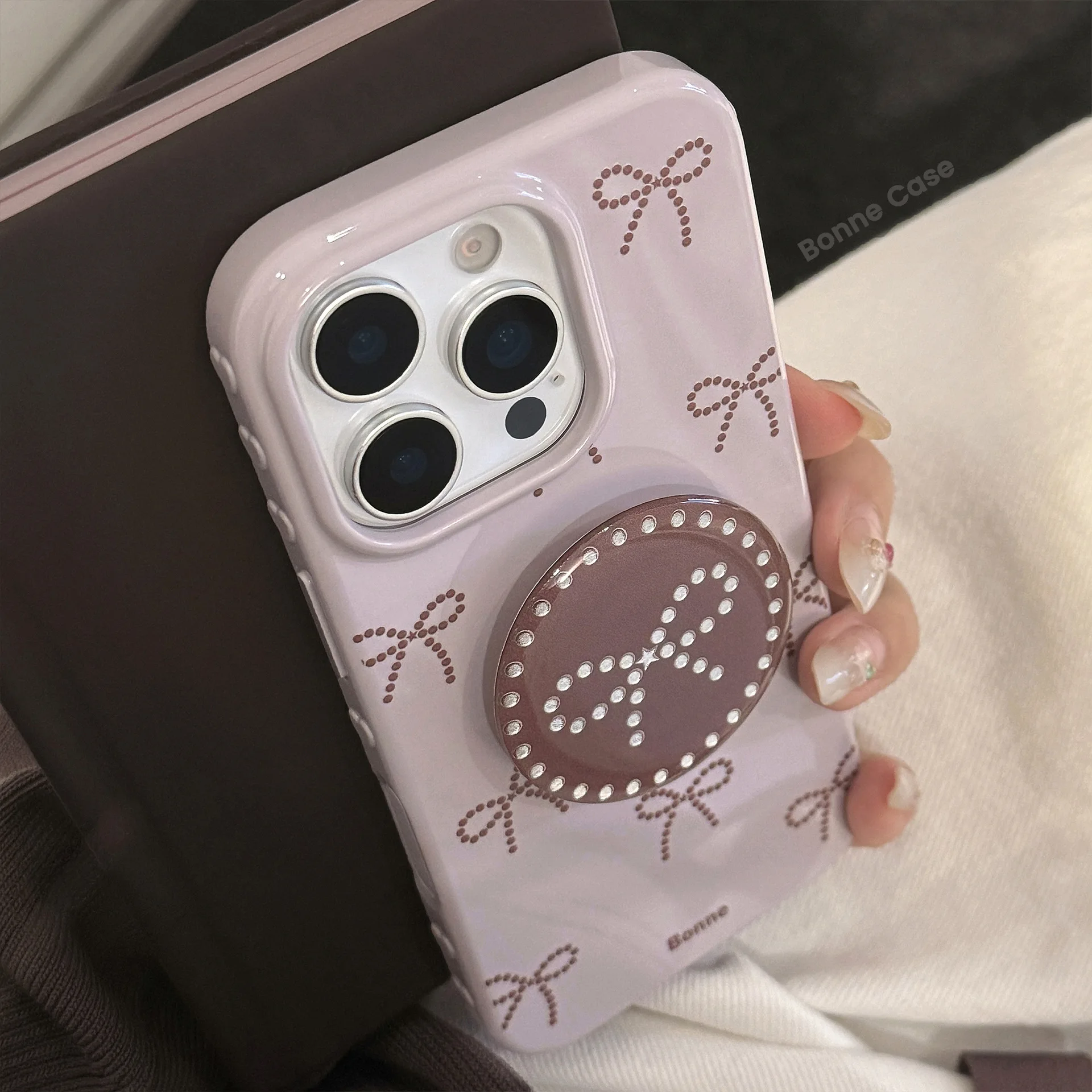 Ins نمط رمادي أرجواني القوس جراب هاتف آيفون 17 16 15 14 12 13 11 Pro ProMax Plus X XR غطاء هاتف مقاوم للصدمات