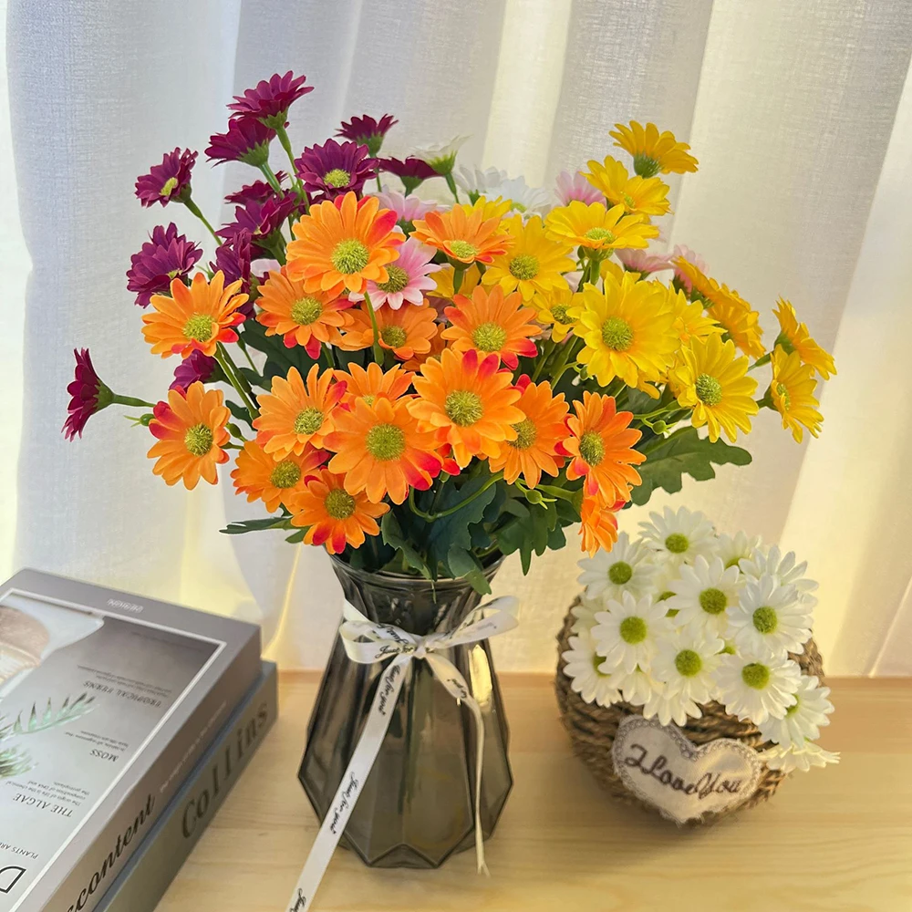 Artificial Flowers Daisy Silk Bouquet Fake Flower DIY Decor for Vase Home Wedding Christmas Flores Artificial Para Decoración