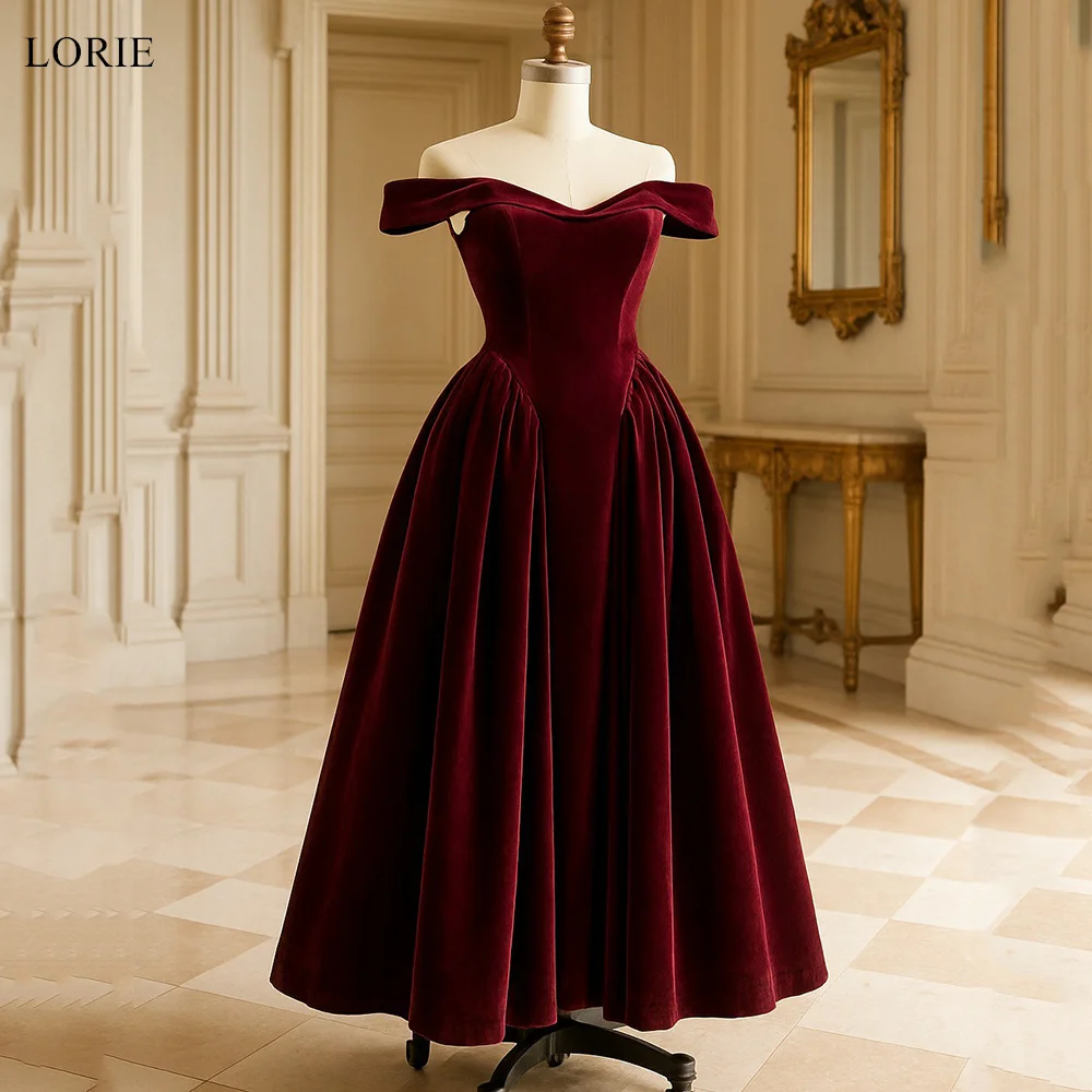 

LORIE Elegant Party Dresses Velvet Off The Shoulder Sleeves Evening Prom Dress A-Line Draped Prom Gown Customized