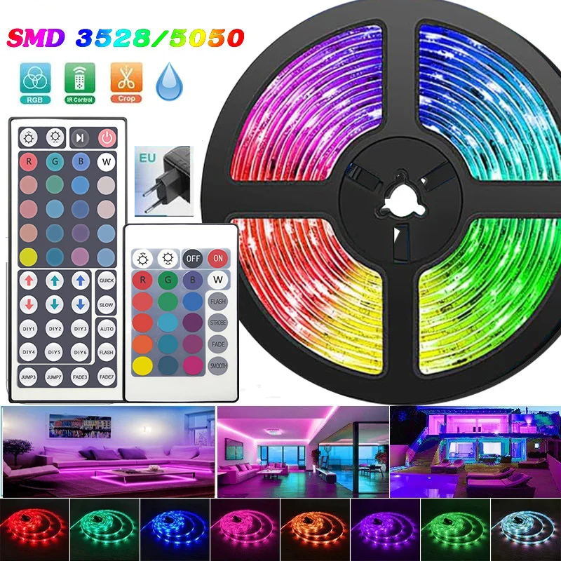 Led Strip Light Rgb 5050/3528 Led Tape Light IR Remote Control 44Key DC12V RGB Led Lights Strip Room Decoration Christmas Lights