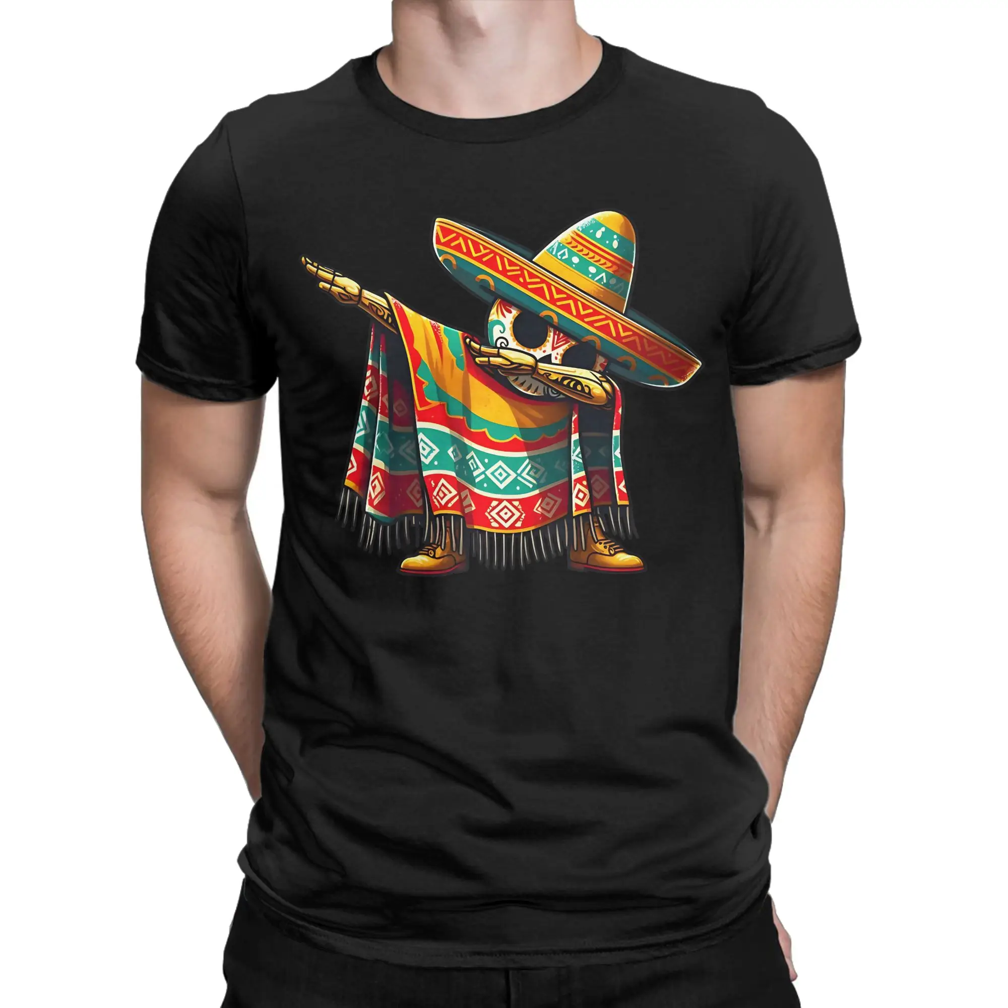 Camisetas Dabbing Mexican Skull Cinco De Mayo para homens e mulheres, camiseta casual de algodão puro, camisetas de manga curta, roupas plus size