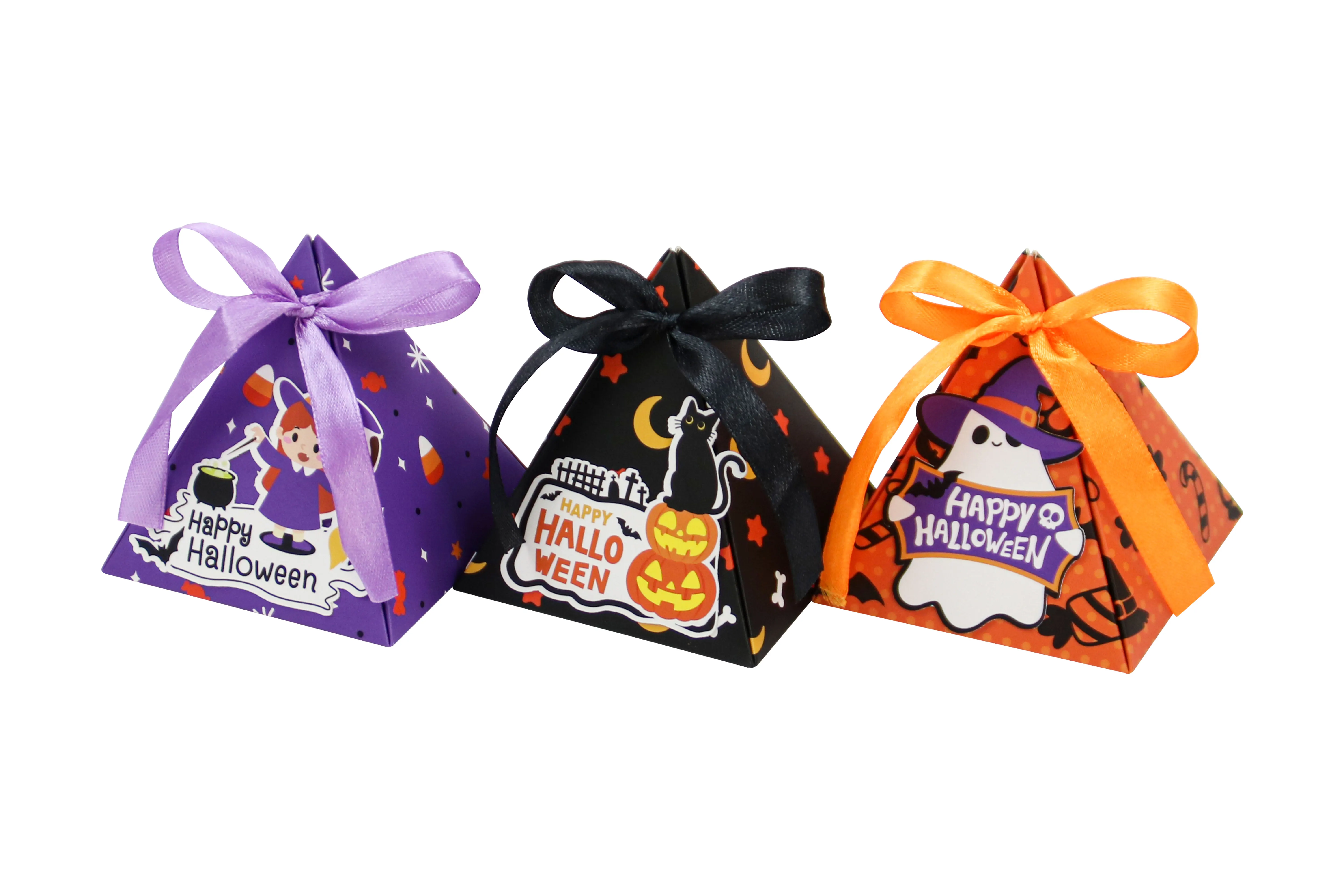 12/24 Stück Halloween-Süßigkeitenboxen, niedliche Geschenkboxen aus Papier mit Hexen-, Geister- und Kürbismotiv, mit Seidenband, Halloween-Party-Geschenkboxen – Detail 2