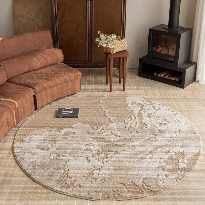 Log wind round carpet living room sofa coffee table blanket premium wabi sabi easy care bedside blanket chair non-slip floor mat 3