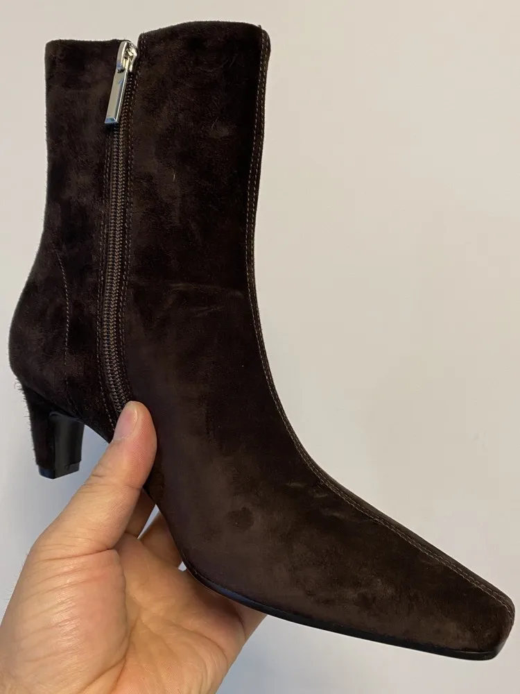 الرجعية جلد طبيعي أشار تو هريرة كعب سستة حذاء من الجلد بلون جلد البقر السيدات مريحة الخناجر الأحذية #5