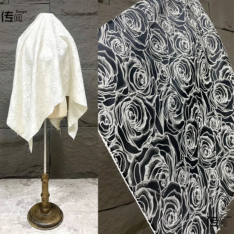 

Черная абрикосовая розовая парча, жаккардовая ткань для костюма, модная одежда, дизайнерская одежда, ткань на метр, одежда, шитье своими руками