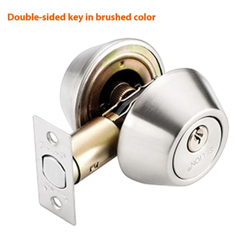 Rust-Resistant Copper Door Lock Cylinder Deadbolt, Chrome Metal Dead Home Door Gate Single Cylinder Bolt Door Lock
