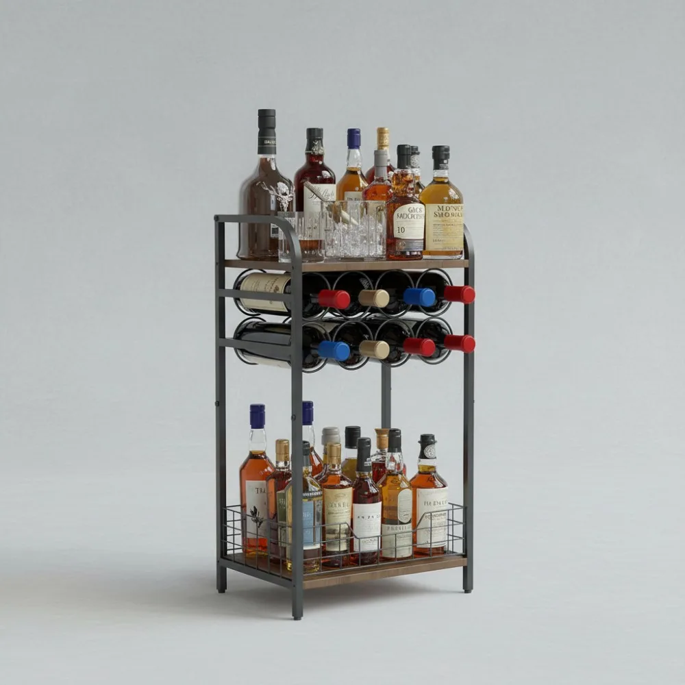

3-х уровневый стол для винного бара: небольшой держатель для спиртных напитков со стойкой для 8 бутылок, мини-шкаф для домашней гостиной