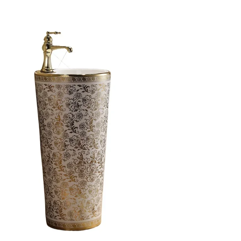 

Nordic column integrated European gold floor wash basin, bathroom wash basin