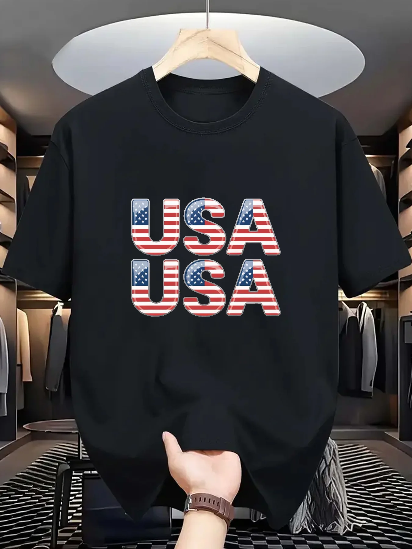 

Мужская футболка с рисунком флага США, повседневный топ для национальных праздников, одежда с американским флагом, топ с короткими рукавами, прочная конструкция