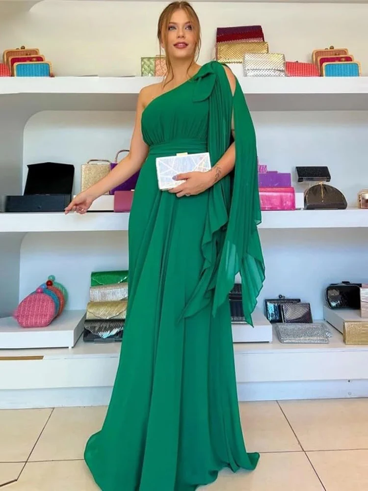 Einfaches One-Shoulder-Abschlussballkleid mit Falten, bodenlang, Chiffon, formelles Abendkleid, Partykleid, Cocktailkleid