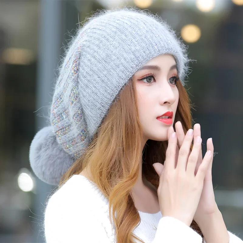 Korean Style Women Berets Knitted Wool Hats Winter Warm Female Cap Girls Beanies Bonnet Femme Hiver