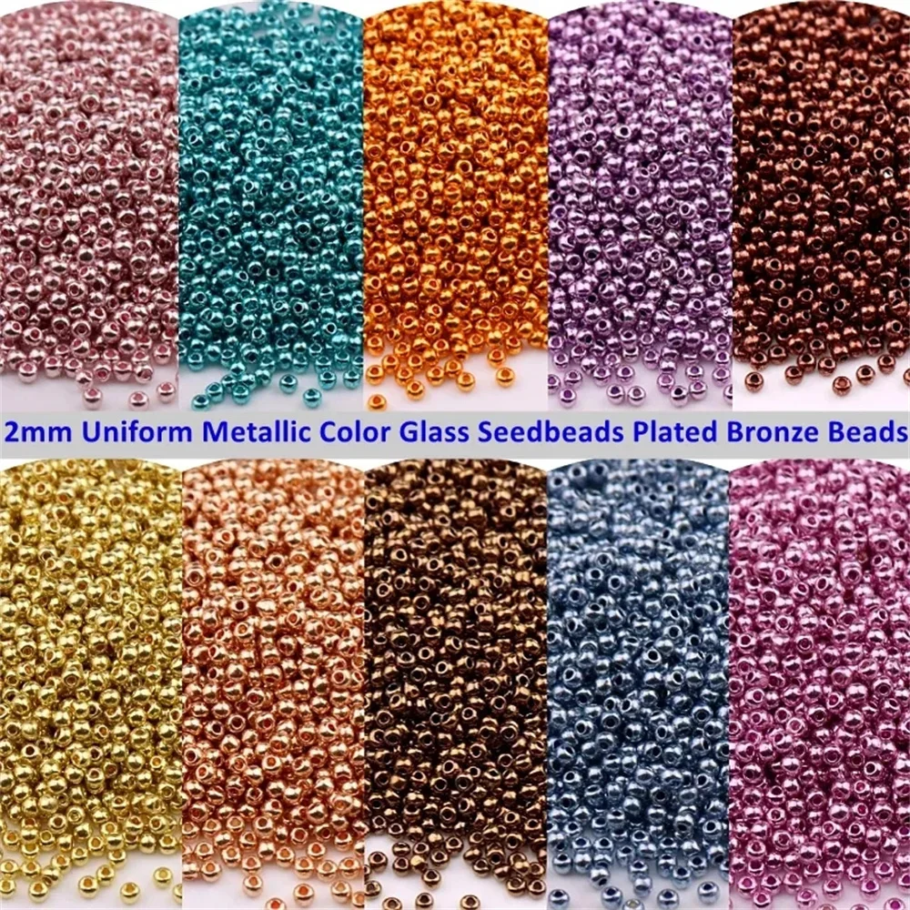 11/0 Japón colores metálicos cuentas de semilla de vidrio 2mm uniforme bronce plateado cuentas de vidrio espaciadoras redondas para DIY encanto artesanía fabricación de joyas