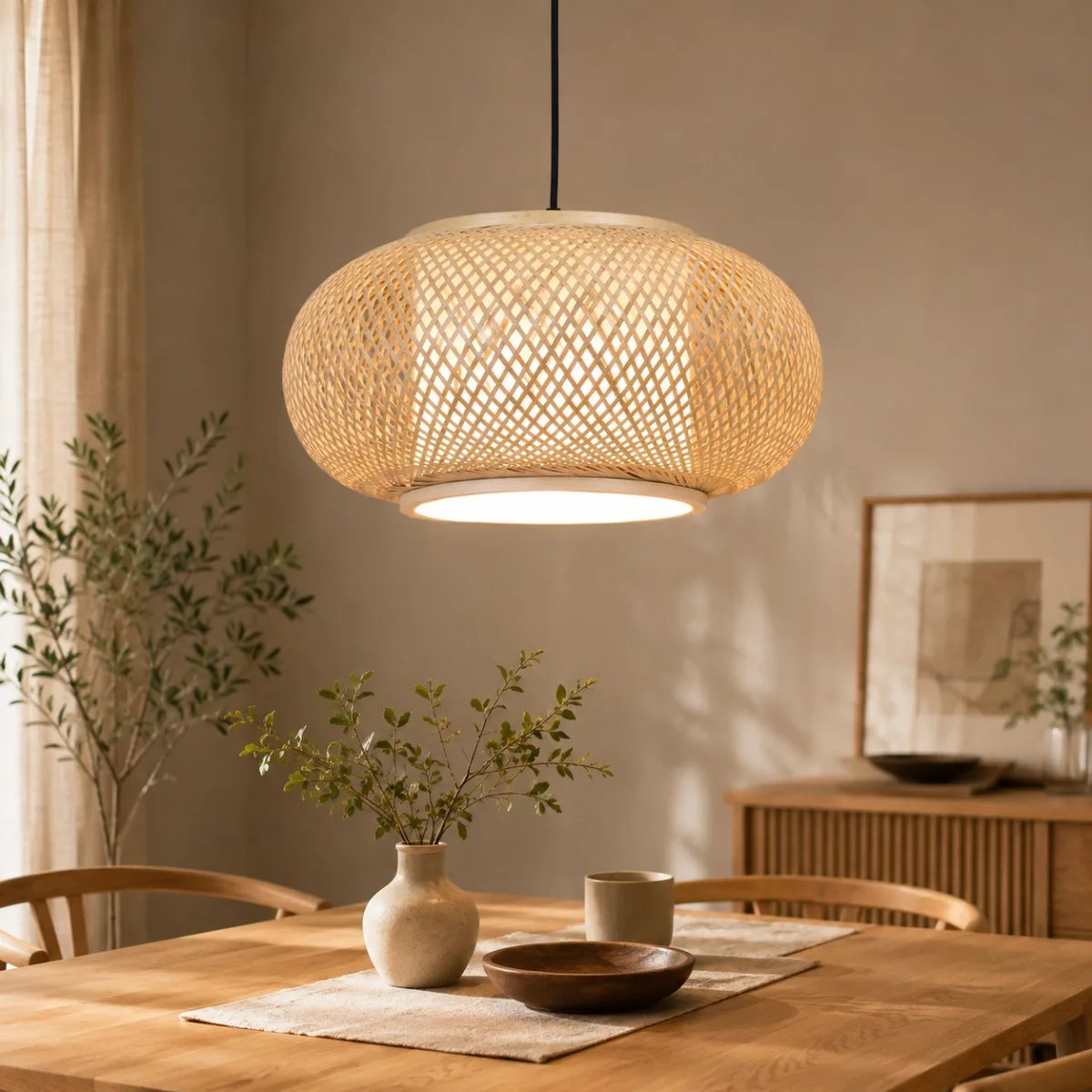 JOYINLED Bamboo Pendant Light Boho Handwoven Rattan Hanging Lamp Fixture E27 Ceiling Chandelier for Dining Room Dia 40/50/60cm