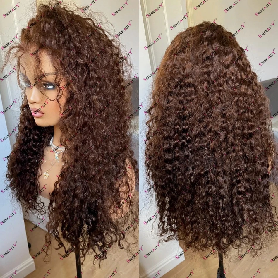 Dark Brown Afro Kinky Curly Human Hair Lace Front Wig for Black Women Baby Hair 250Density Remy Indian Human Hair U Part Wig