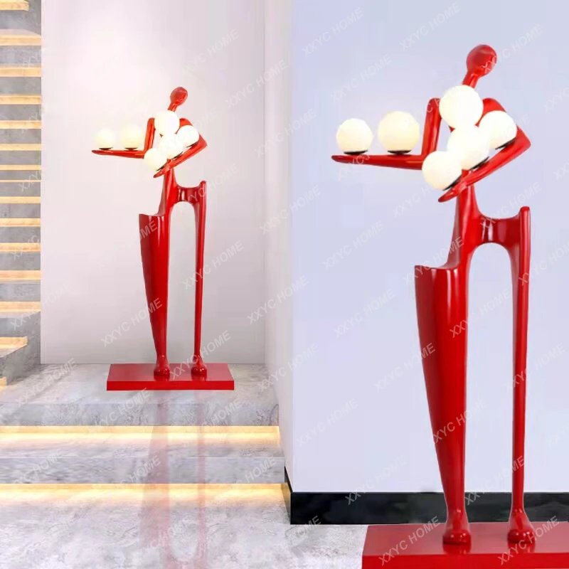 Nordic modern abstract figure sculpture floor lamp living room light luxury fiberglass resin humanoid art welcome ornament