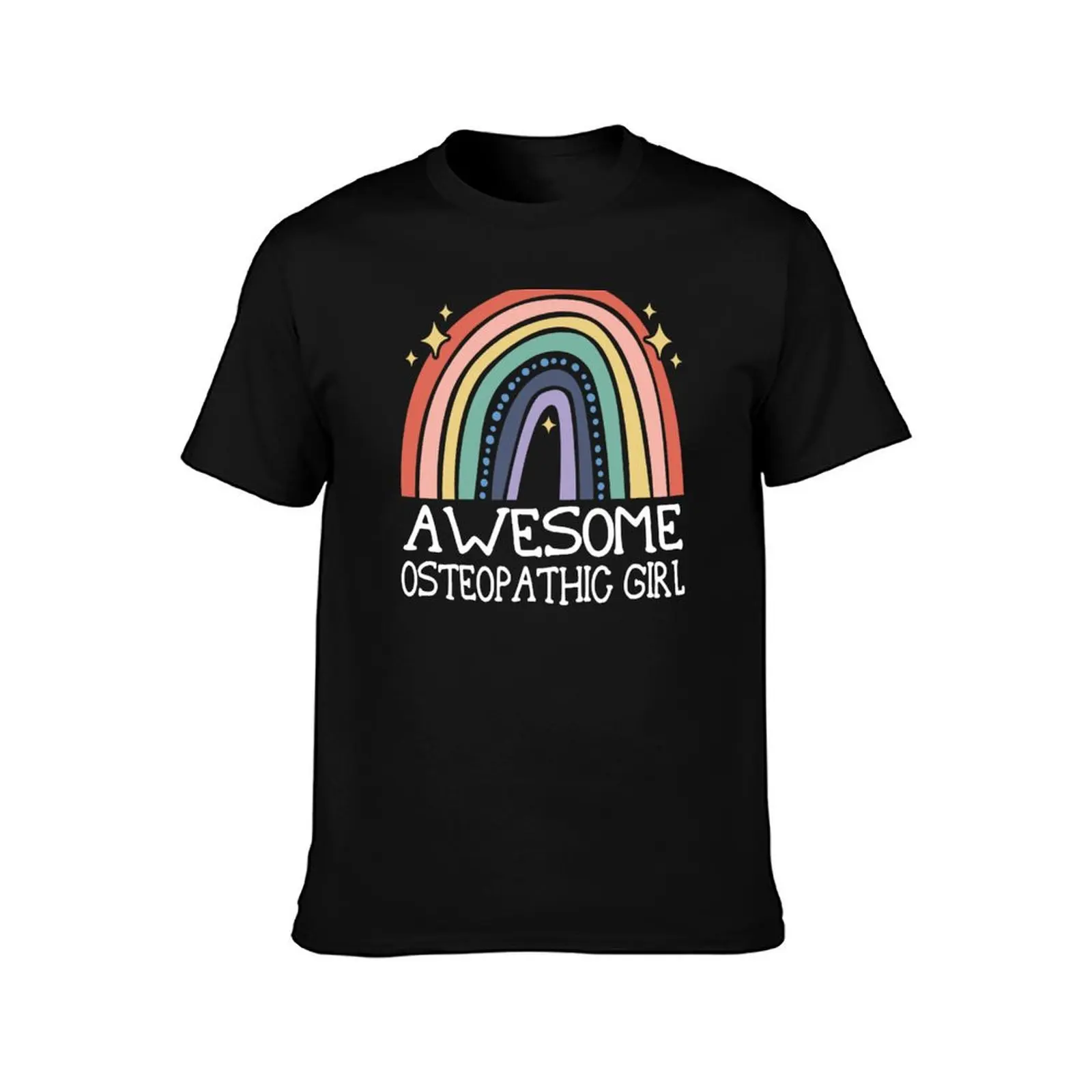 Osteopathic Medicine Doctor Girl Vintage Rainbow T-Shirt Big Size Short Sleeve Tee for Men