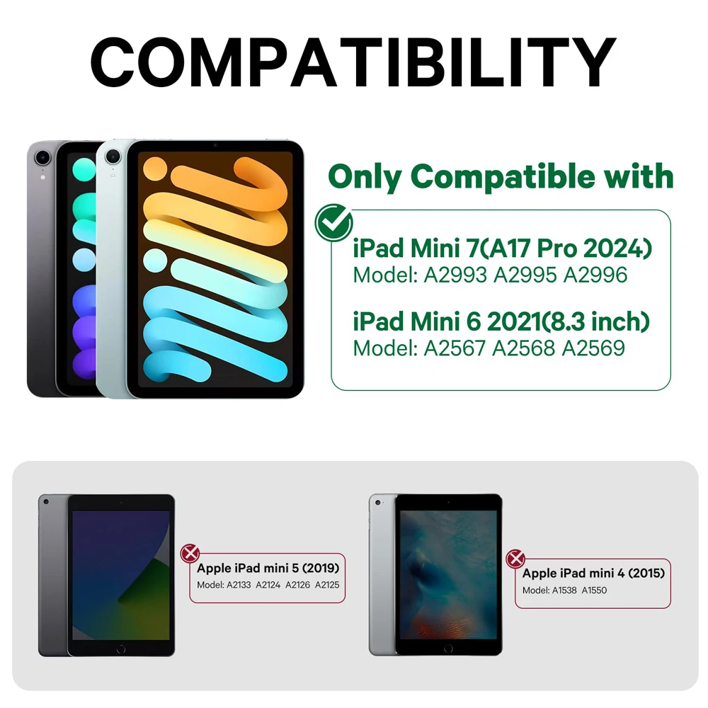 Swivel Keyboard Case for Apple iPad Mini 7th/6th Gen 8.3-inch, Compact Bluetooth Keyboard with RGB Backlit Trackpad - Kids Stude