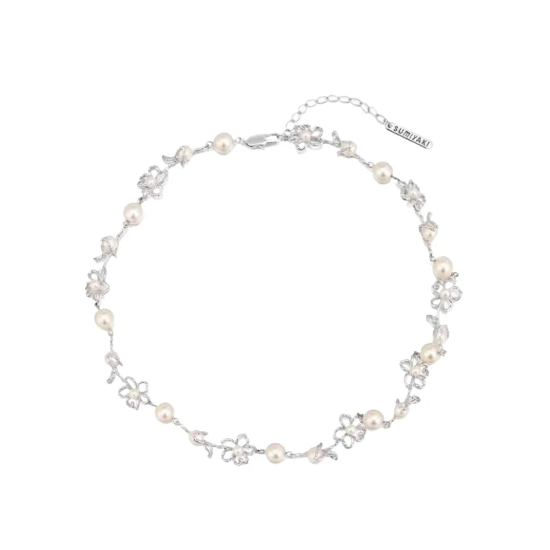 Original Upgraded Graffiti Flower Necklace & Earrings, High-end Hollow Pearl Collarbone Chain