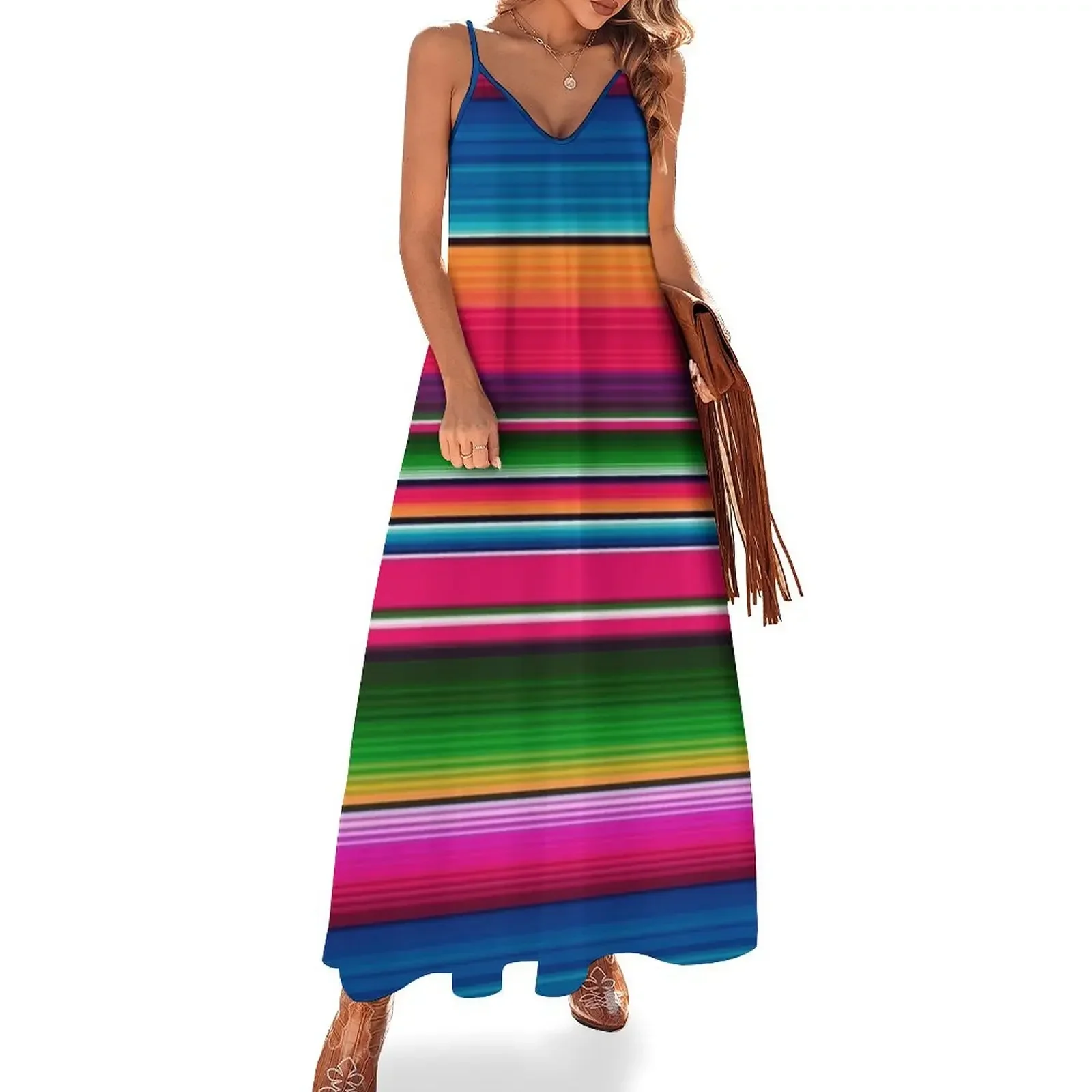 

Mexican Blanket Striped Fiesta Serape Sleeveless Dress summer dress for women 2024 Dress