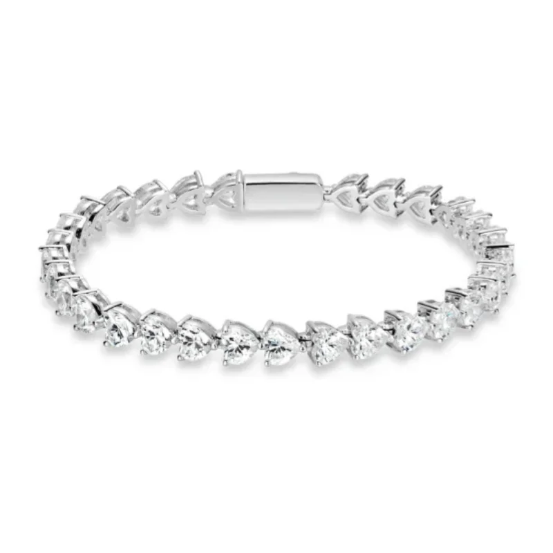 Bellux 925 Silver Synthetic Zircon Bracelet Super Sparkling Full Diamond White Lucky Heart Shaped Bracelet