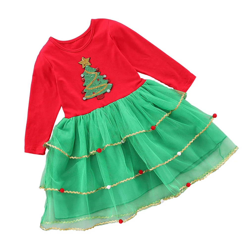 Kids Formal Dress Children's Christmas Tree Girls' Dresses Dance Skirt One-piece Cotton