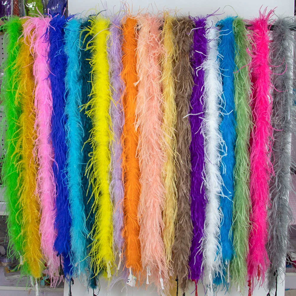 

2Meters Colored Marabou Ostrich Feathers Boa Fringe 1Ply Craft for Party Stage Decoration Clothing Shawl Scarf Craft Plumes