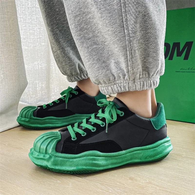 Harajuku Green Casual Sneakers Men Spring Shellhead Vulcanized Shoes Men Street Hip Hop Canvas Sneakers Men Platform Footwear