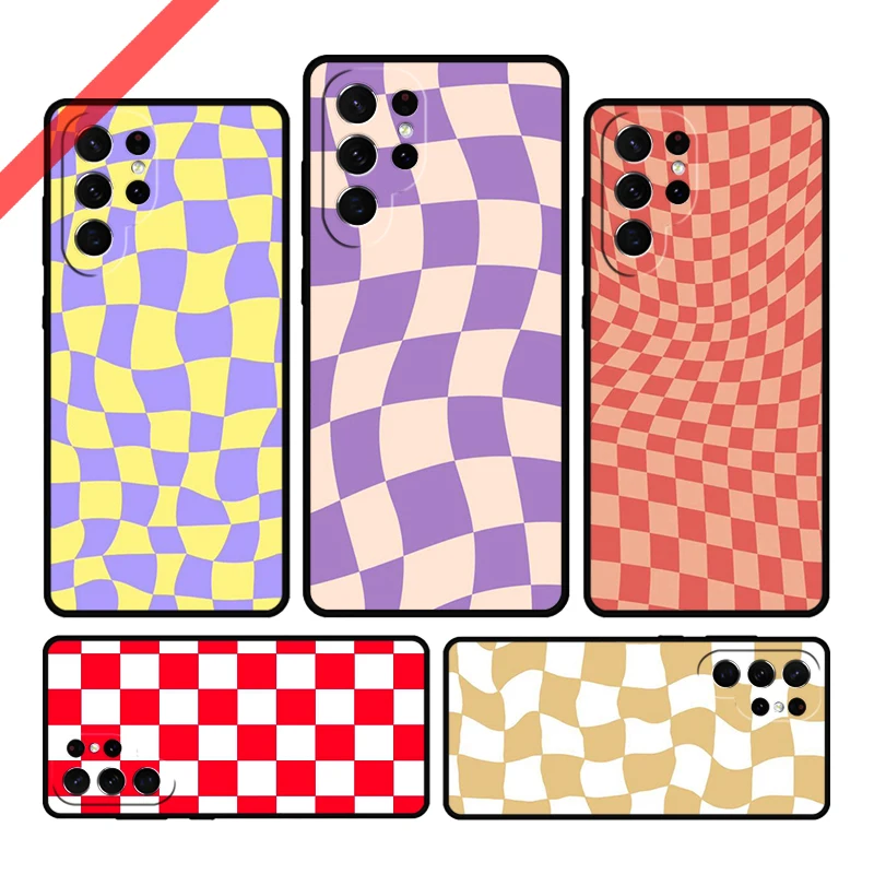 Checkerboard Pattern Mustard Yellow Phone Case For Samsung Galaxy S20 FE S21 S10 S23 Plus S24 S22 Ultra Note20 S9 S8 Cover