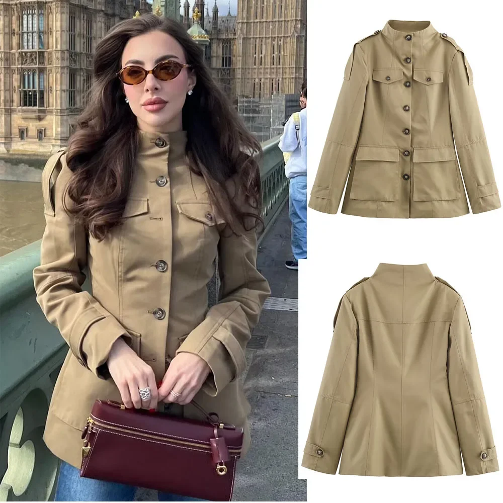 

Осеннее женское элегантное городское ветровка, пальто на пуговицах, винтажное повседневное шикарное однобортное пальто с длинными рукавами и карманом