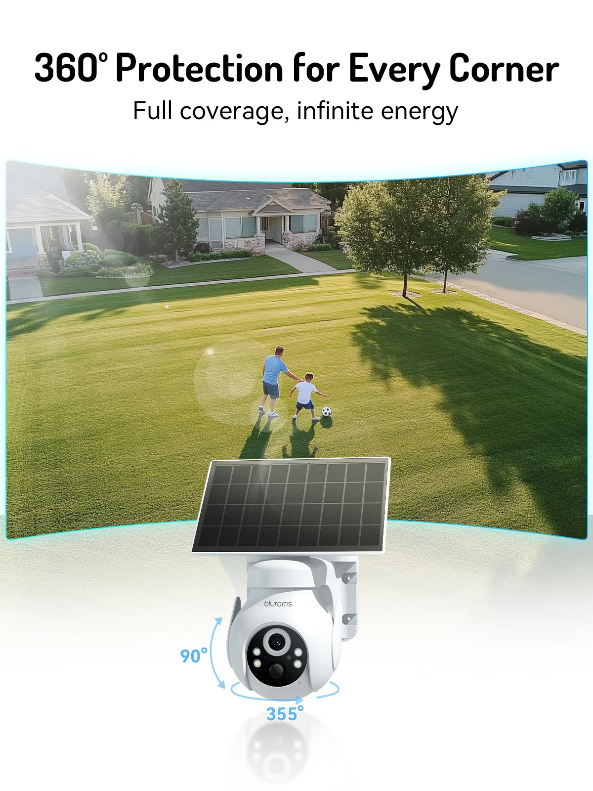 blurams Solar-Powered Security Camera, IP65 360° Protection，Al Motion Detection/Alerts Smart Motion Tracking, Night Vision,