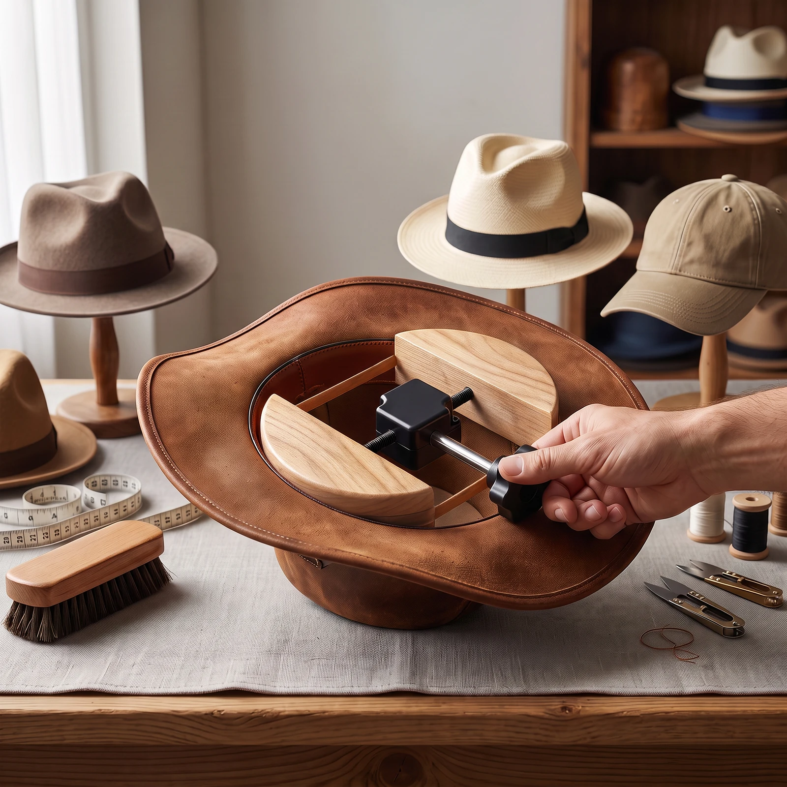 Repacego Adjustable Wooden Hat Stretcher Cap Shape Maintainer Premium Fedora Hat Rack for Storage Cowboy Baseball Hat Holders