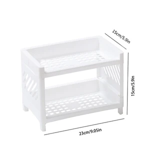 Double Layer Storage Rack for Desktop, White Rectangular Rack, Office Cosmetics Stationery, Student Desk Organizer, PP, 1PC 10 Main Sales Cabinet White License - №1