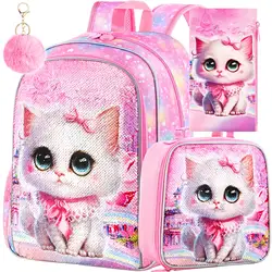 Girls Backpack, 16 Kids Unicorn Mermaid Dinosaur Preschool Bookbag and Lunch Box Set