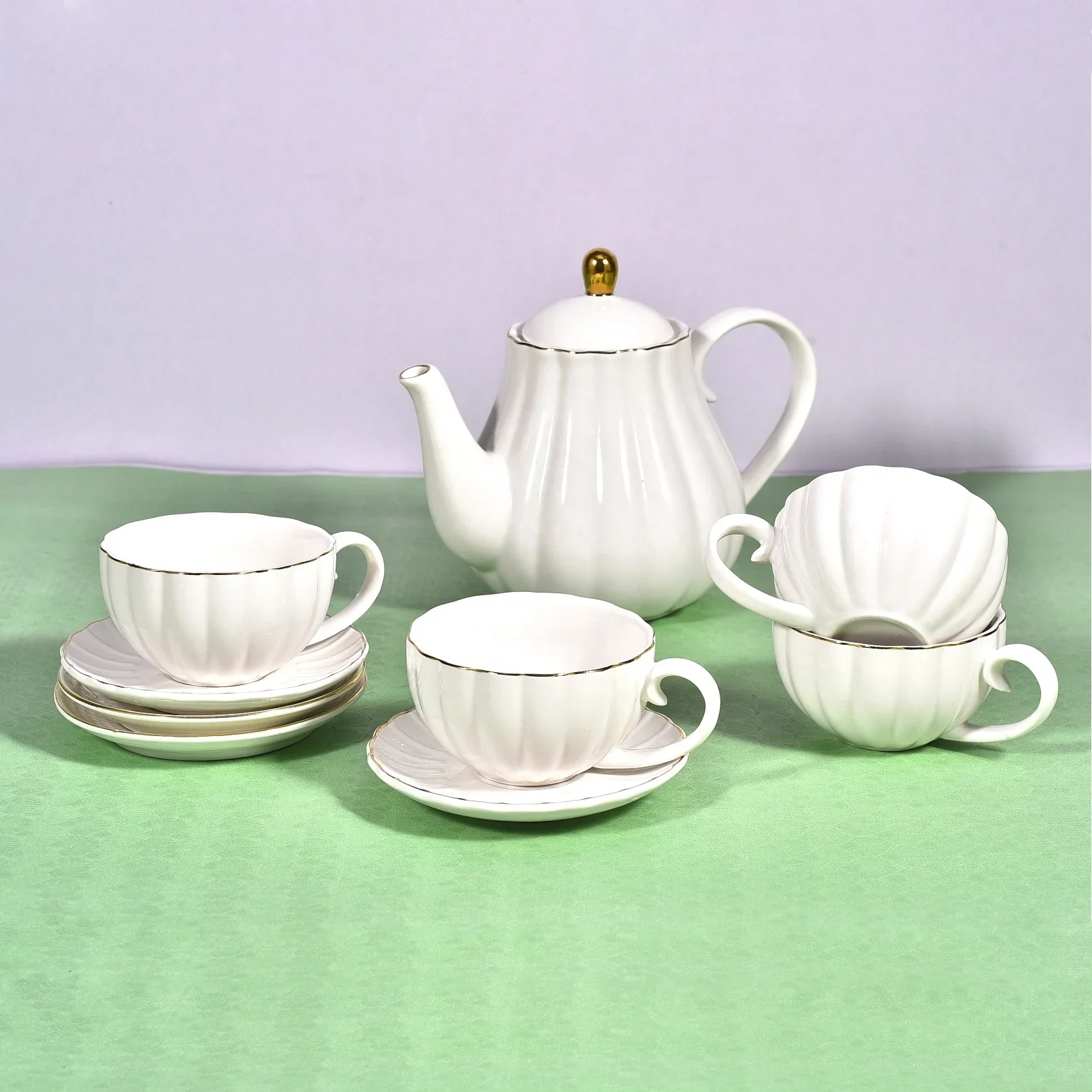 Shape White Porcelain Tea Set Fine Bone China Tea Pot And Cup Set With Saucer For Home Hotel Restaurant Bar Use