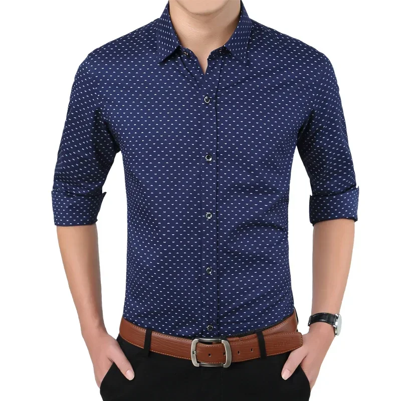 2024 New Spring Men\'s Shirt Floral Printed Male Social Shirts High Quality Cotton Slim Fit Mens Casual Clothing Plus Size 5XL