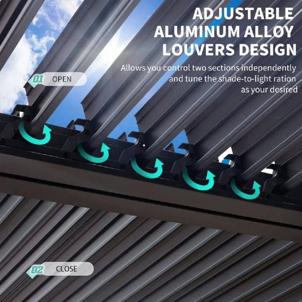 تخصيص مقاوم للماء ظلة الزجاج انزلاق العريشة في الهواء الطلق الألومنيوم بمحركات العريشة مع سقف بمحرك #6