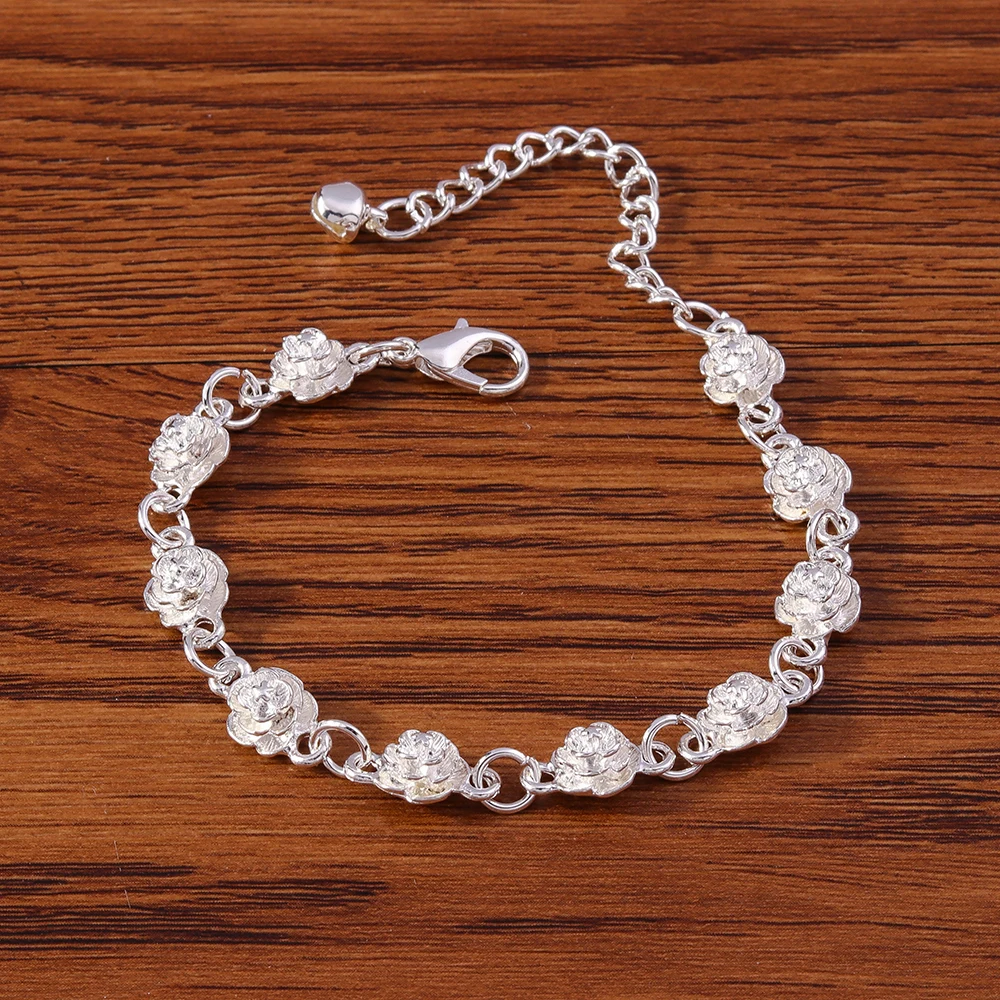 Aihua 925 Sterling Silber Volle Rose Blume Kette Armband Für Frauen Hochzeit Verlobung Party Mode Charme Armbänder – Detail 3