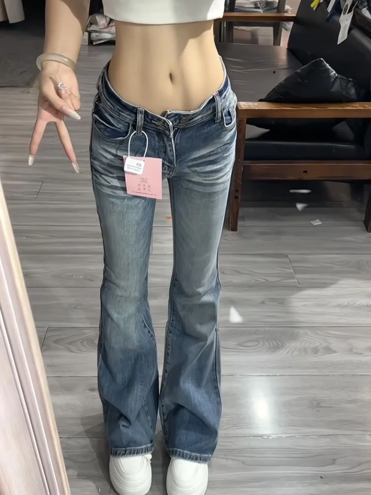 レトロアメリカン クローベルボット ジーンズ レディース スリムフィット 伸縮性ストレートレッグ ロングパンツ コットンストレッチデニム l ウエスト