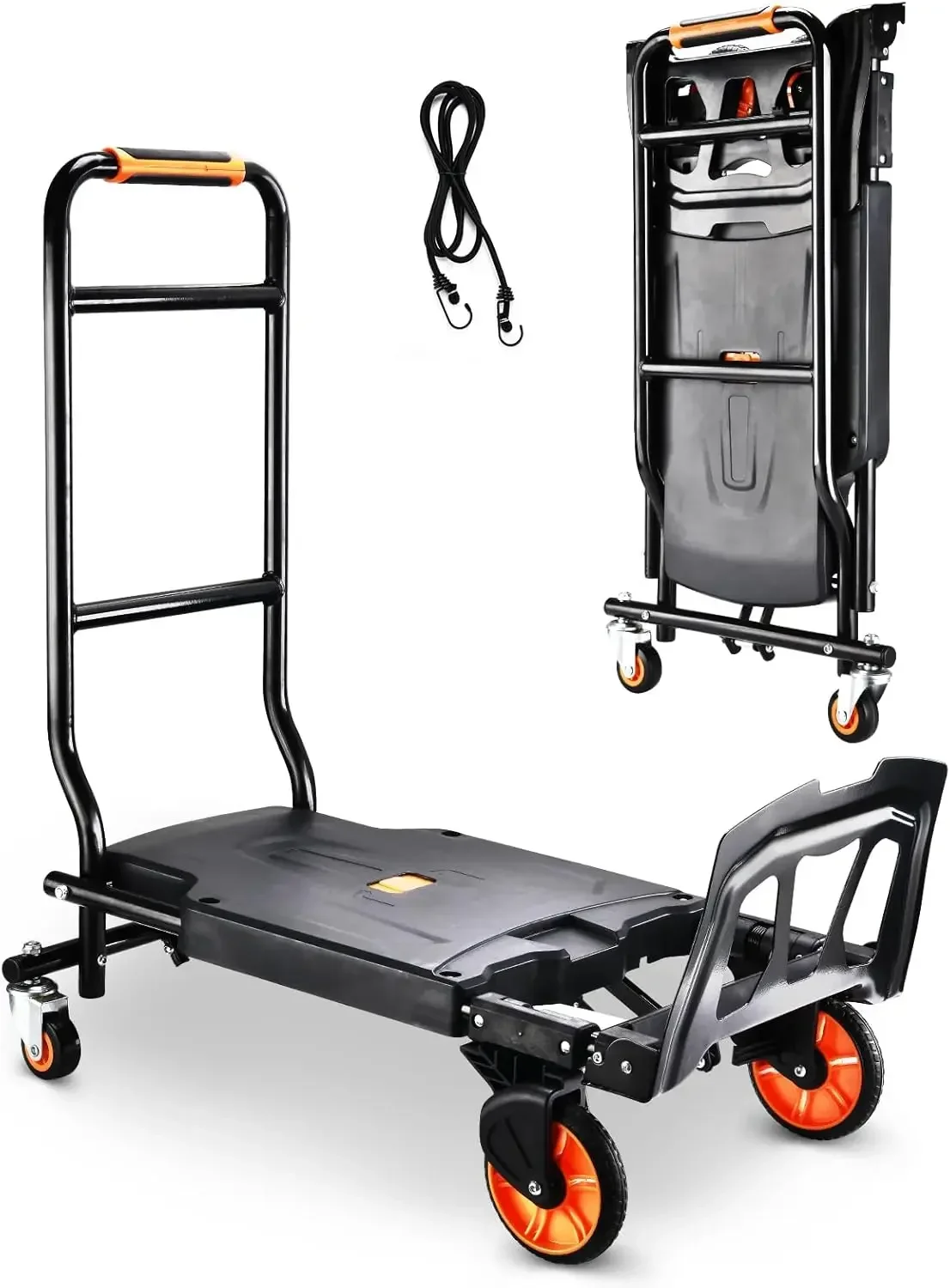 

Folding Hand Truck，500lbs Capacity Heavy Duty Carrying Hand Cart，Ironton Steel Hand Truck with 4 Rotate Wheels，for Luggage, Movi