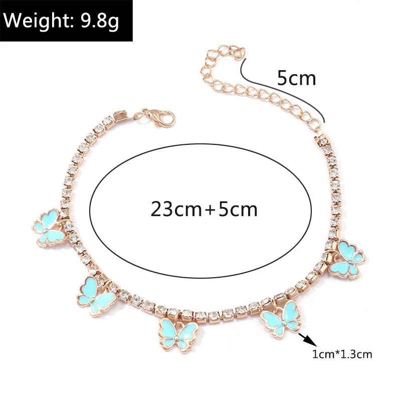 Aihua Kristall-Strass-Tenniskette Fußkettchen für Damen, niedliches Mini-Schmetterlings-Fußkettchen, Fußkettchen, Beinarmband, Strand-Schmuck – Detail 15