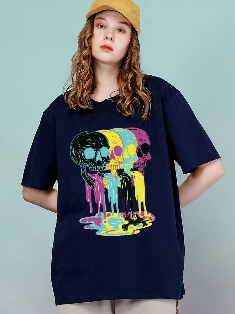 4 vomitado de crânios engraçado t camisas moda feminina casual camiseta rua algodão manga curta respirável oversized camiseta das mulheres