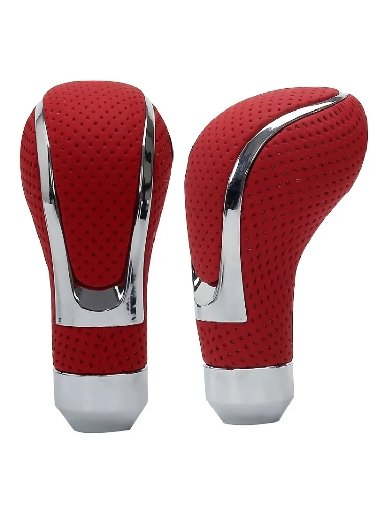 

1PC Genuine PU Leather Black Red Gear Shift Knob Car Manual Transmission Handle
