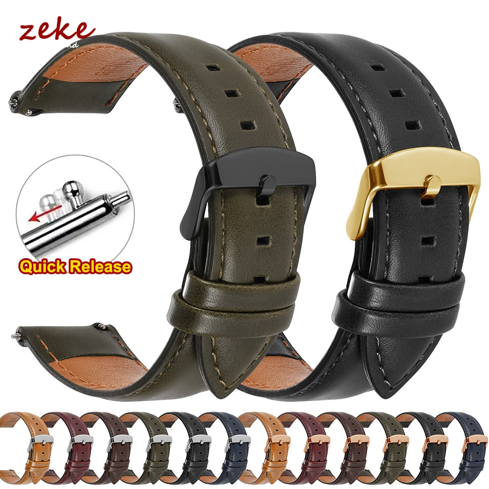 Quick Release 18mm 20mm 22mm Strap Genuine Cowhide Leather Watchband for DW for Omega Black Brown Red Pin Buckle Wristwatch Band