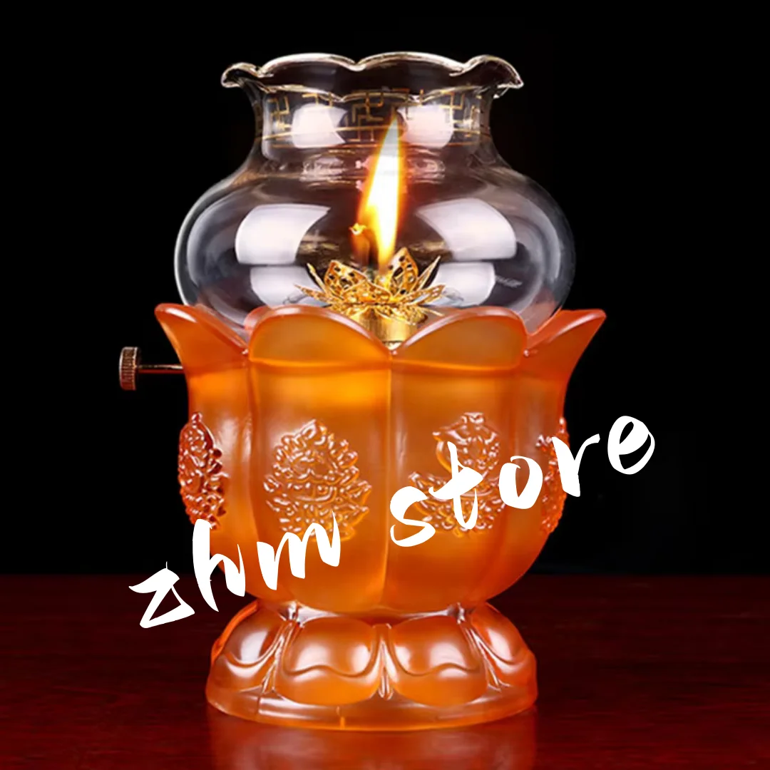 

14cm Yellow Lotus Base Resin Retro Windproof Butter Lamp Holder Base Home Buddhist Decorate Ornaments