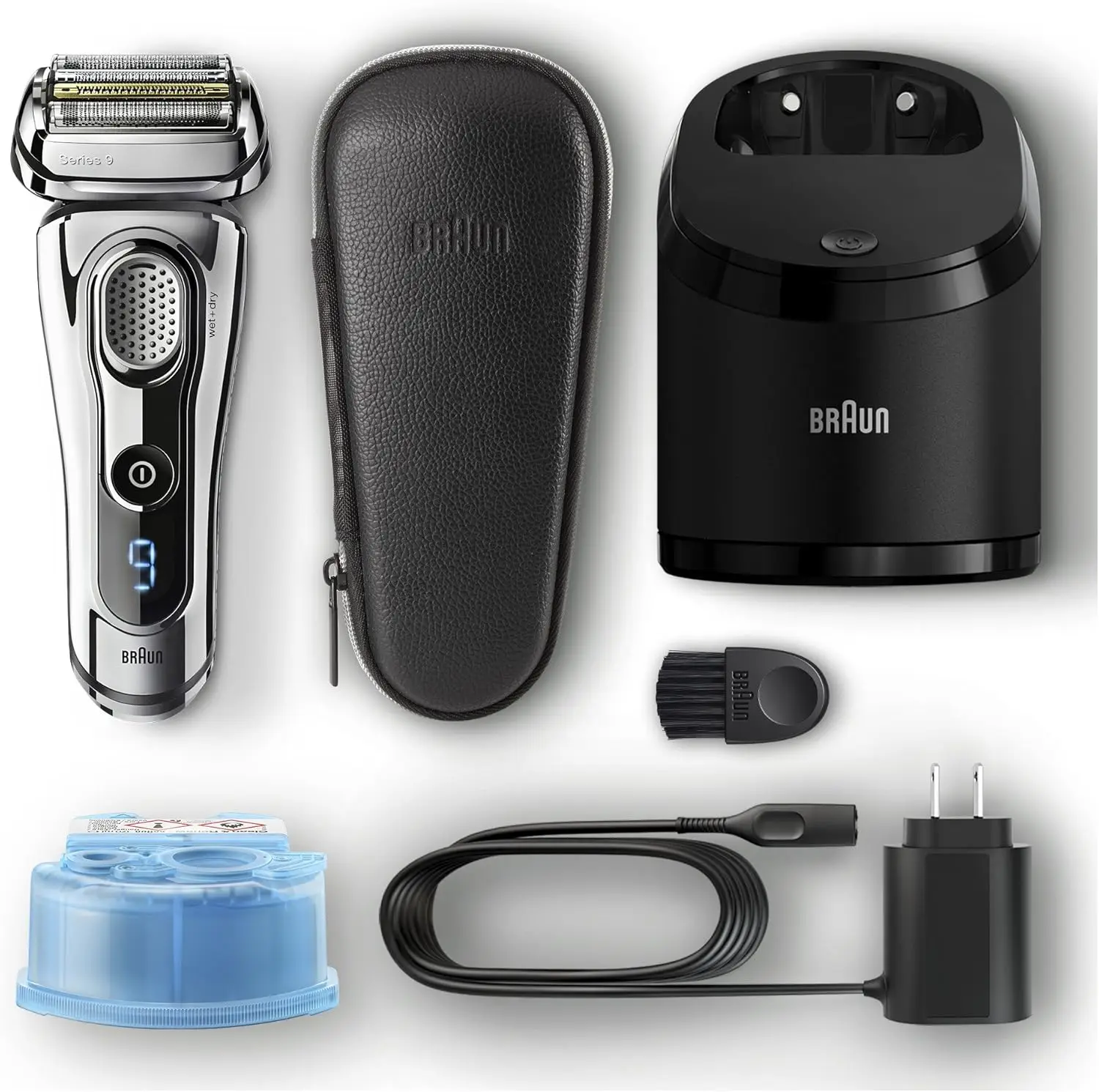 Series 9 Electric Wet & Dry Foil Shaver with Precision Beard Trimmer for Men, Rechargeable, Clean & Charge Station & Leath