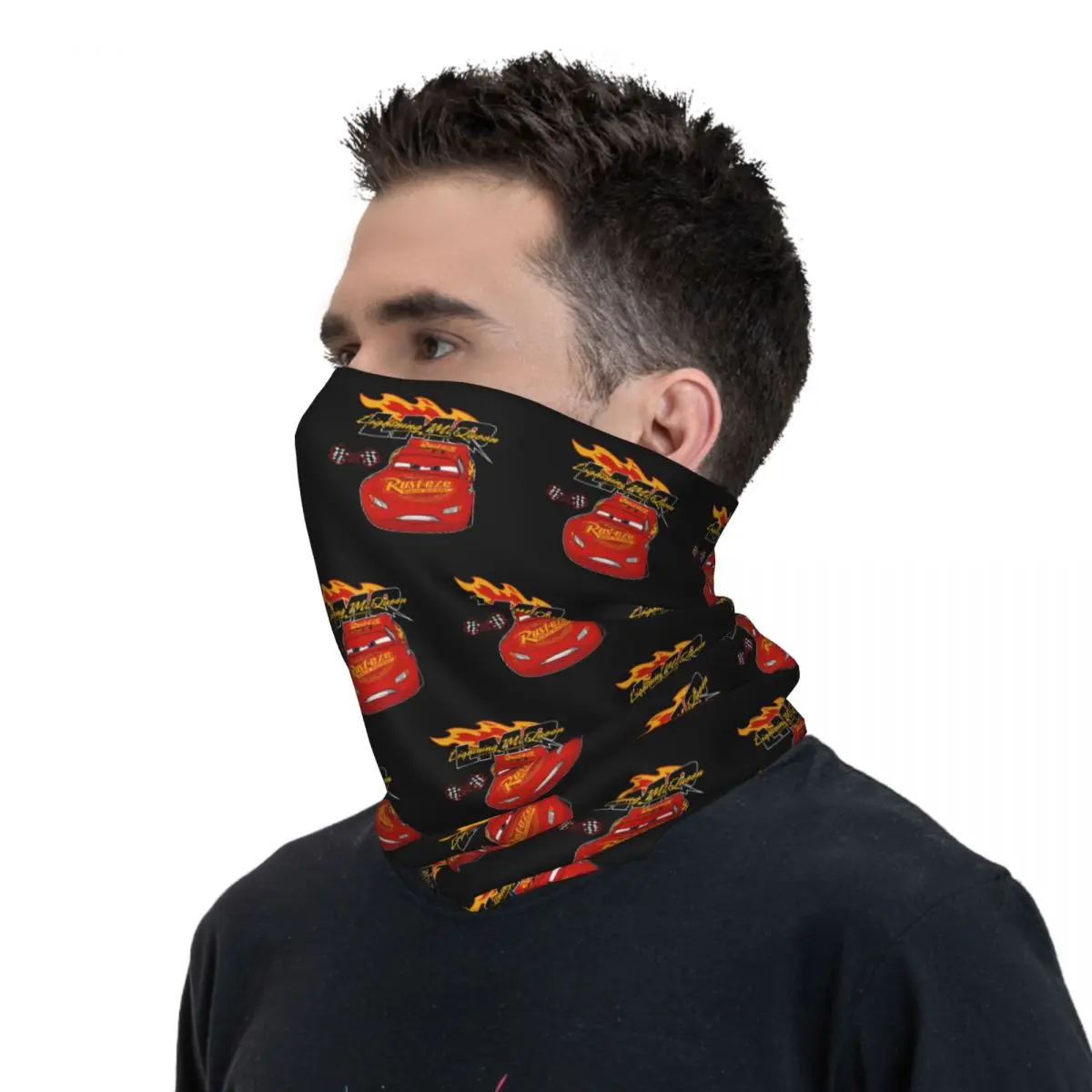 Custom Retro   Lightning McQueen Car Bandana Neck Gaiter for Ski Cycling Men Women Wrap Scarf Cartoon Balaclava Warmer