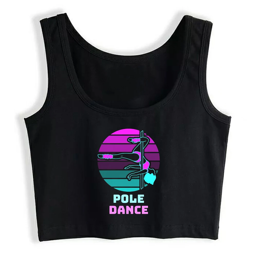 Pole Dance Graphic Neon Brilliant Color Tank Top Girl' Trendy Quality Cotton Sexy Crop Top Dancer Pole Fitness Training Camisole