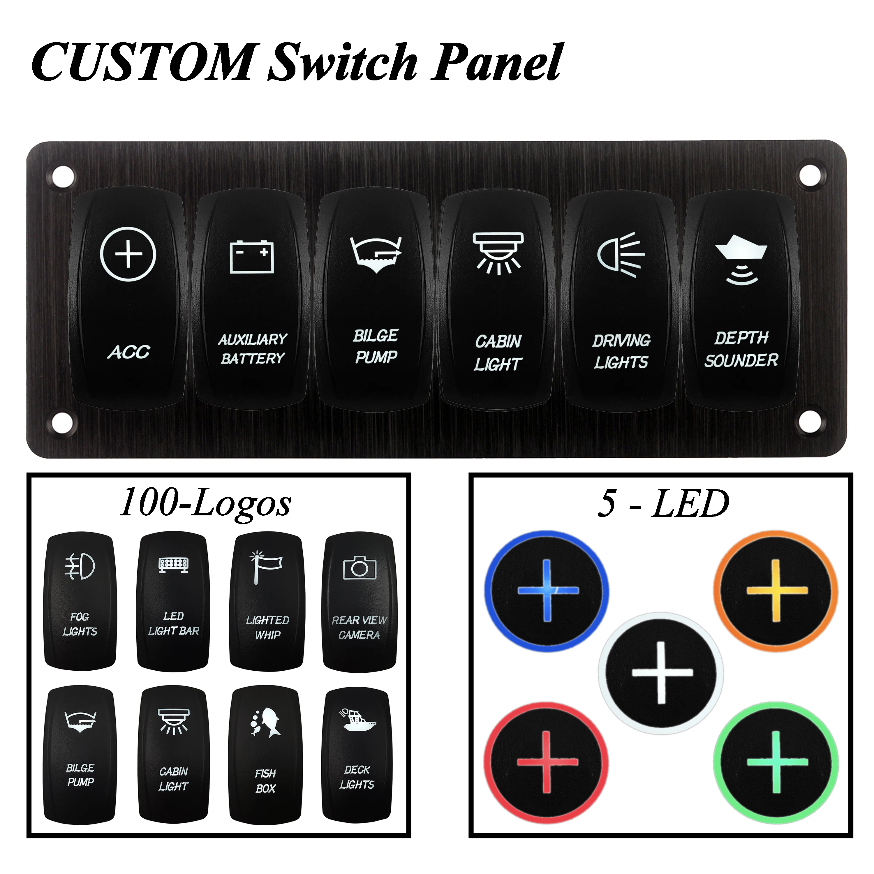 

CUSTOM 6 Gang Aluminum Rocker Switch Panel Wired With 12V 20A Waterproof IP 68 LED Rocker Switches For Boat Caravan Polaris Car